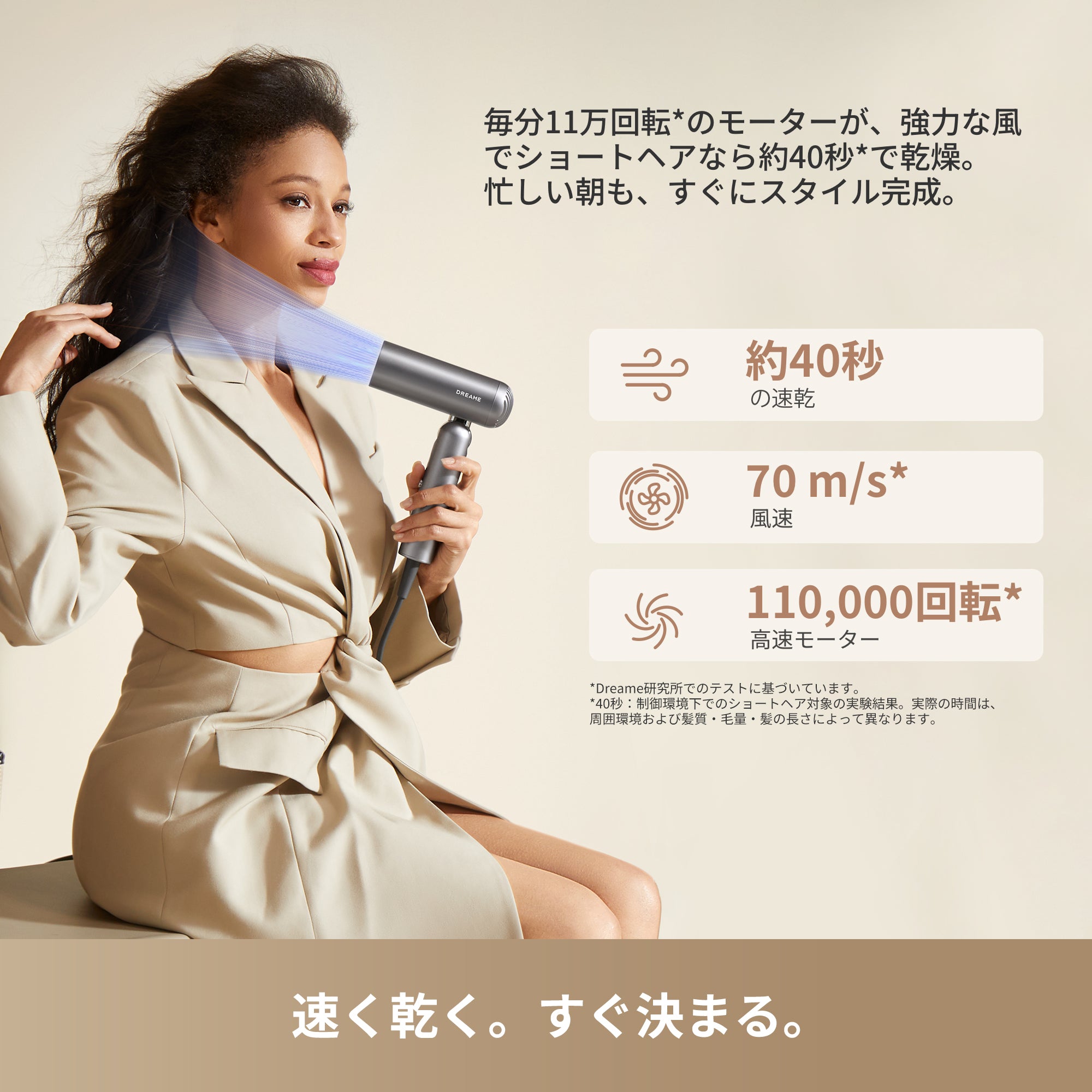 Dreame (ドリーミー) Pocket 速乾ヘアドライヤー 3つの折りたたみフォーム プロフェッショナルなスタイリング 軽量300g 11万回転/分のモーター 3億個/cm³のプラチナマイナスイオン 57℃恒温 約40秒の速乾 静音ヘアドライヤー