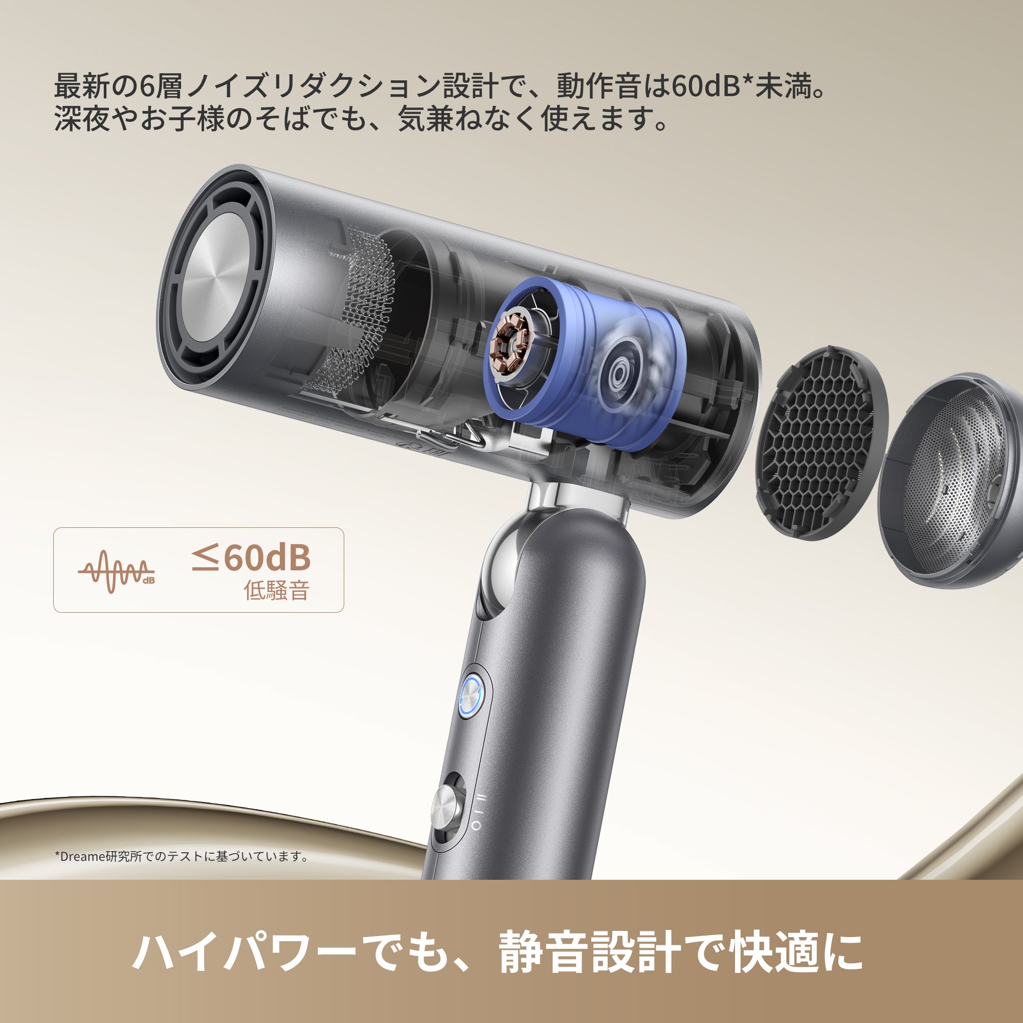 Dreame (ドリーミー) Pocket 速乾ヘアドライヤー 3つの折りたたみフォーム プロフェッショナルなスタイリング 軽量300g 11万回転/分のモーター 3億個/cm³のプラチナマイナスイオン 57℃恒温 約40秒の速乾 静音ヘアドライヤー
