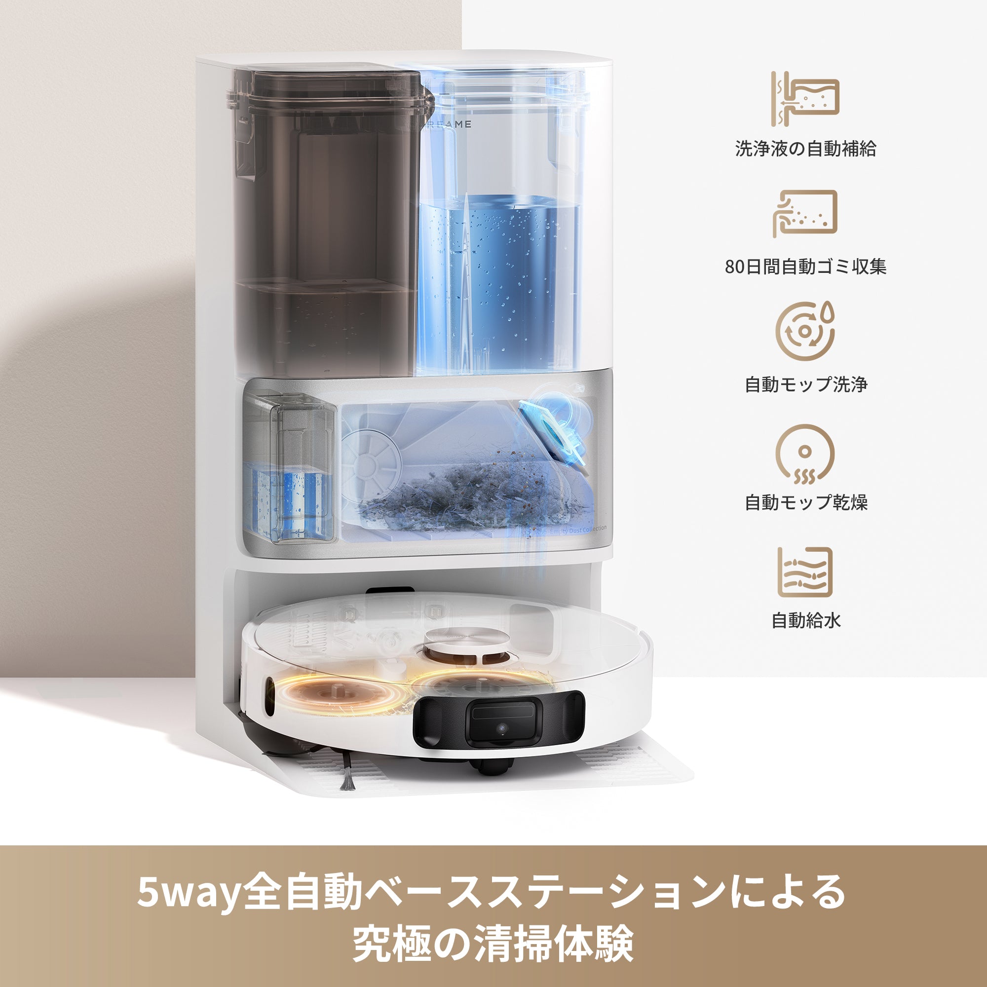 【10000Pa強力吸引 5way全自動】Dreame (ドリーミー) L10s Ultra Gen2 ロボット掃除機 10000Pa強力吸引 ゴミの自動収集 水拭きへの給水 モップ自動洗浄 モップ熱風乾燥 洗剤の自動投入 3D障害物回避システム 高精度複数階マッピング 加圧回転式デュアルモップ 32段階の水量調整 3Dマップ モップリフトアップ ペットフレンドリーモード