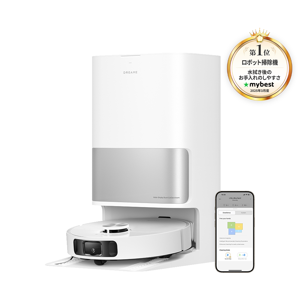 【10000Pa強力吸引 5way全自動】Dreame (ドリーミー) L10s Ultra Gen2 ロボット掃除機｜10000Pa強力吸引・ゴミの自動収集・水拭きへの給水・モップ自動洗浄・モップ熱風乾燥・洗剤の自動投入・3D障害物回避システム・高精度複数階マッピング・加圧回転式デュアルモップ・32段階の水量調整・3Dマップ モップリフトアップ・ペットフレンドリーモード